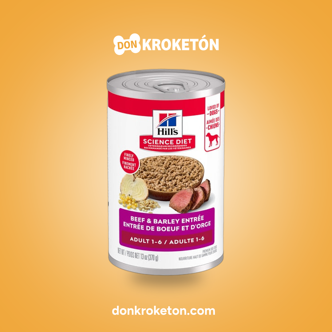 Hill's Science Diet Adult Res y Cebada Lata 370 g - imagen comercial Don Kroketon