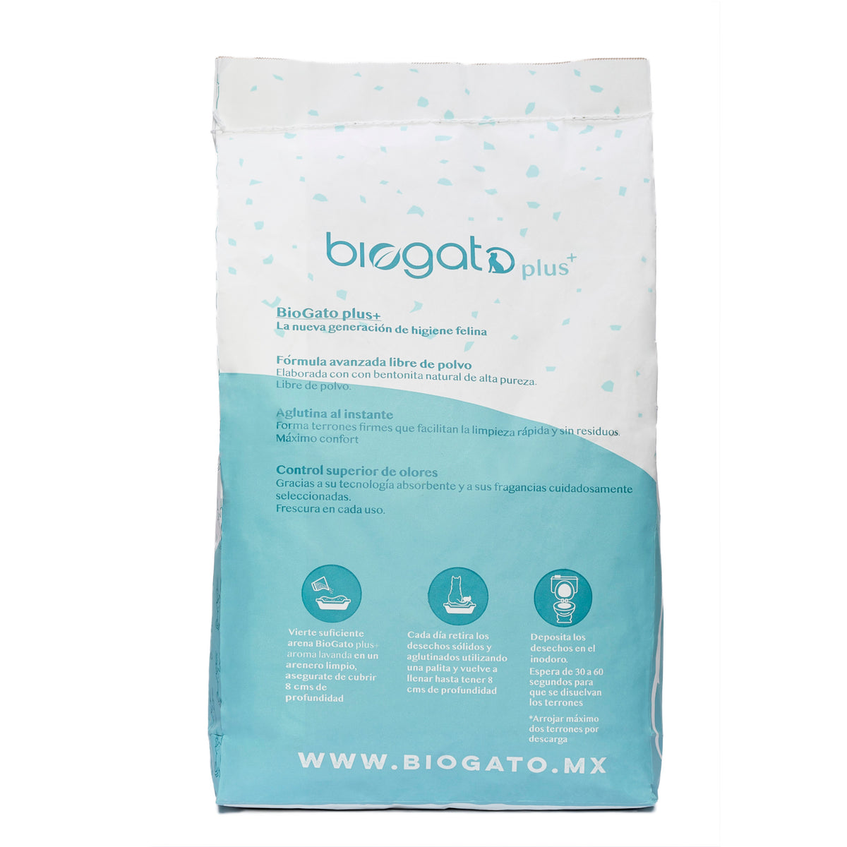 BioGato Plus+ desechable, reverso del bulto