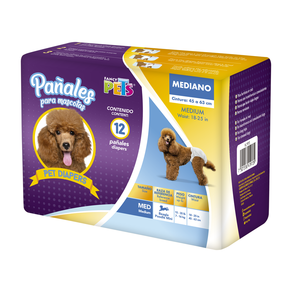 Hush Pet Pañal Mediano para Perro - 12 pz