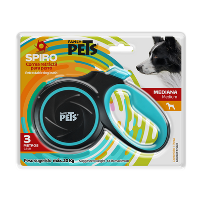 Kudi Correa Retractil Spiro Negra para Perro