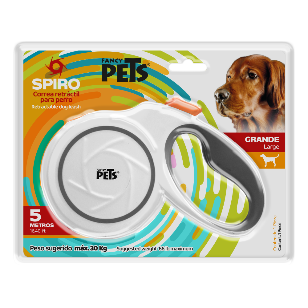 Kudi Correa Retractil Spiro Blanca para Perro