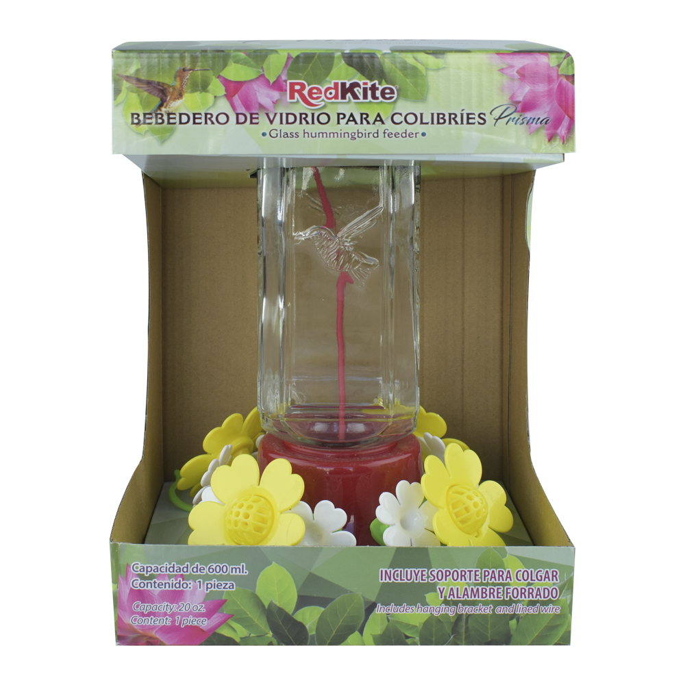Huazhijie Bebedero de Vidrio Prisma para Colibri 600 ml