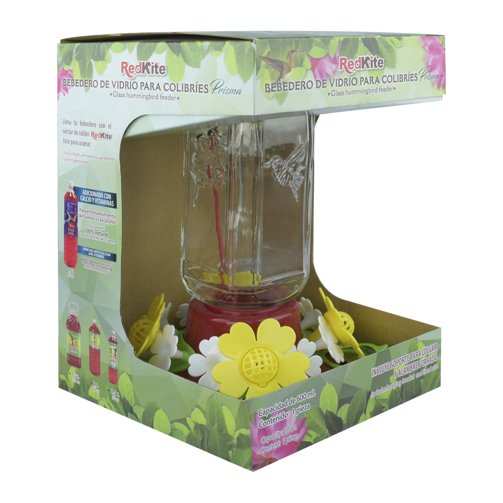Huazhijie Bebedero de Vidrio Prisma para Colibri 600 ml