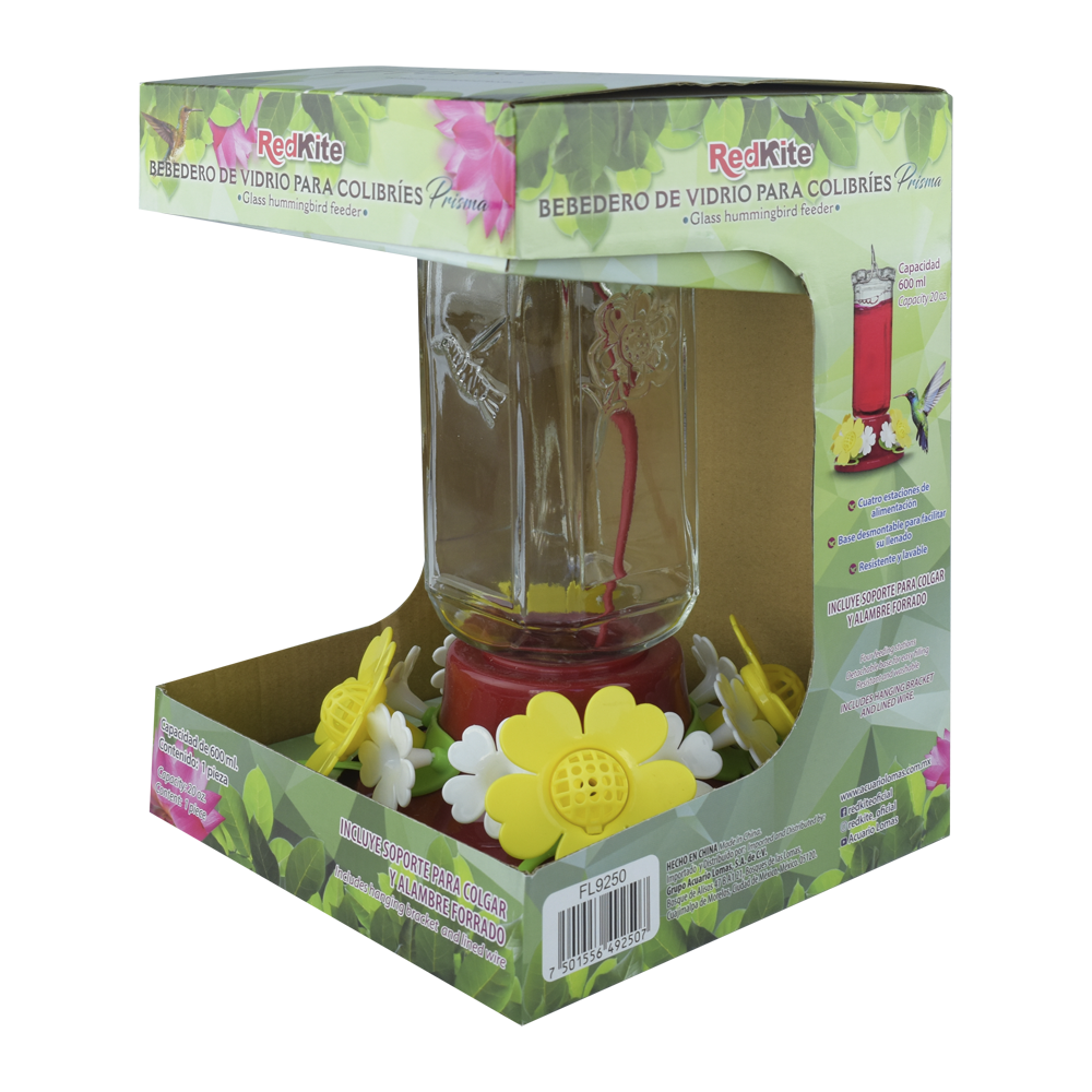 Huazhijie Bebedero de Vidrio Prisma para Colibri 600 ml