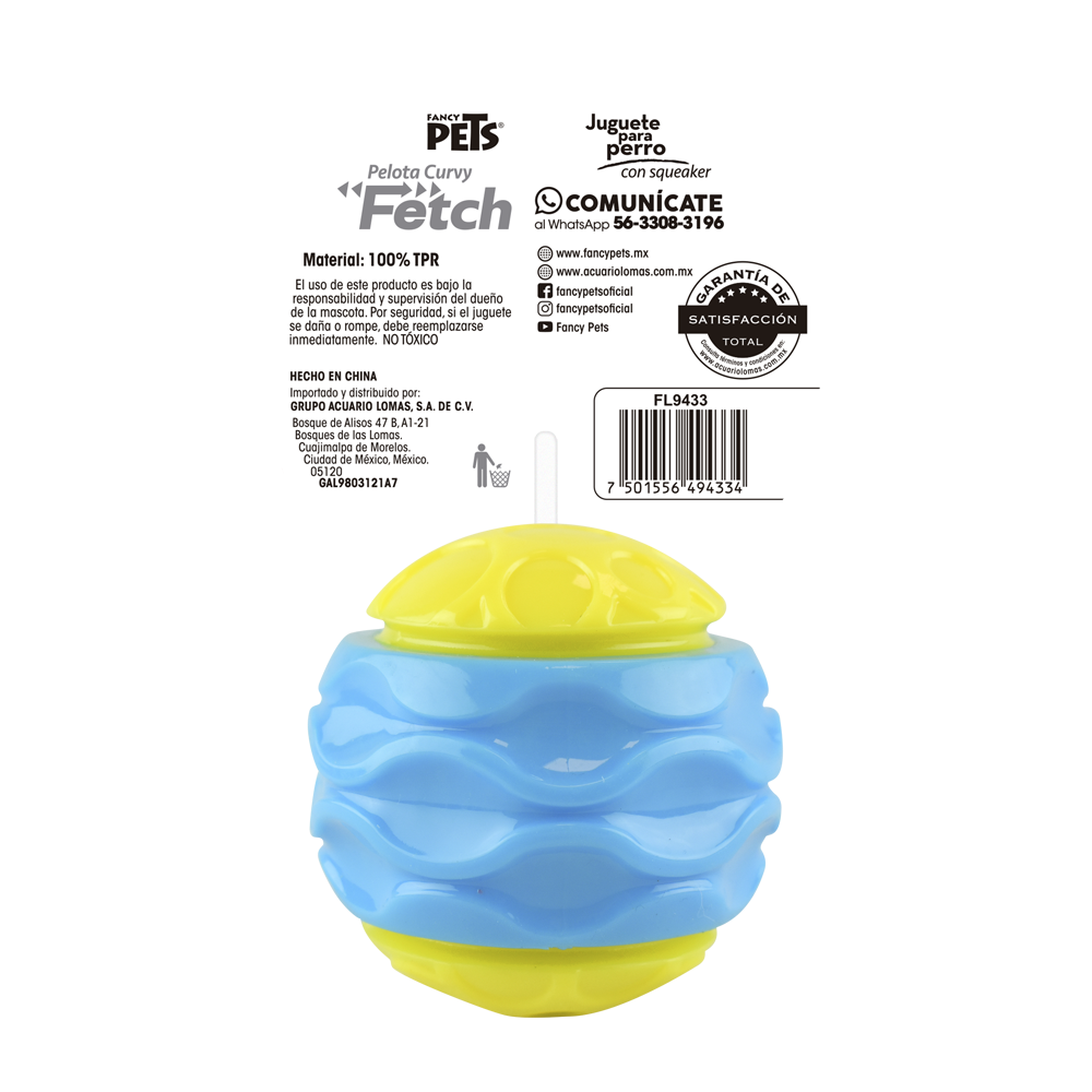 Petsound Pelota Curvy con Sonido Fetch para Perro