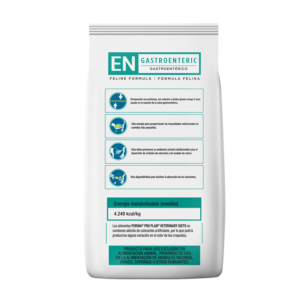 Pro Plan Veterinary Diets EN Gastroenteric Feline Seco - panel trasero con beneficios