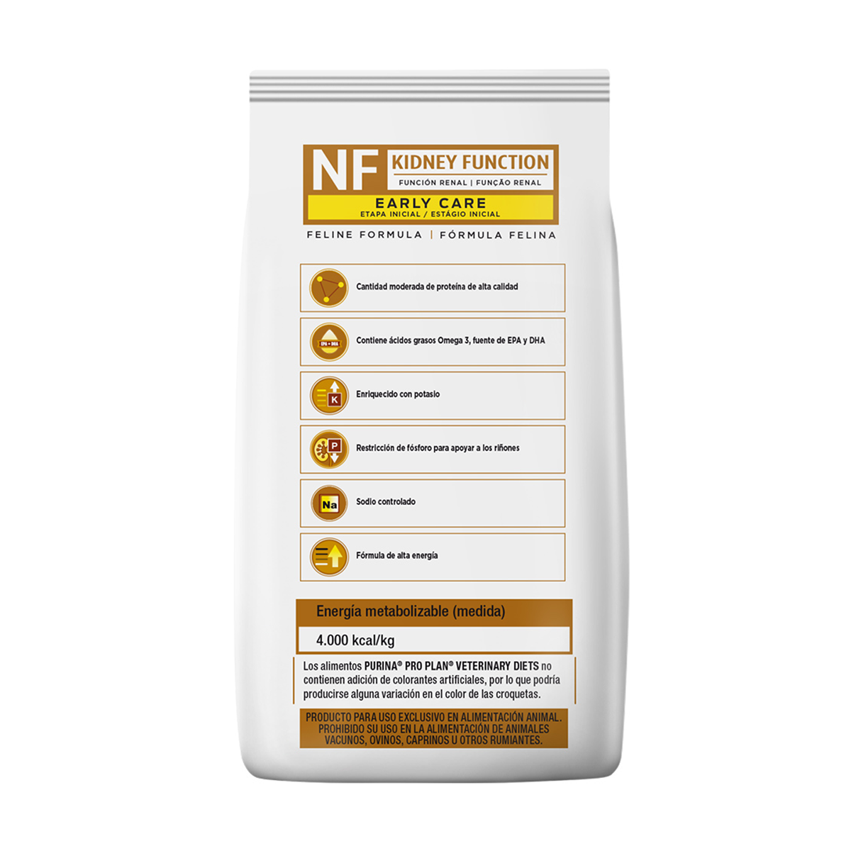 Pro Plan Veterinary Diets Kidney Function Early Care Feline Seco - panel trasero con beneficios