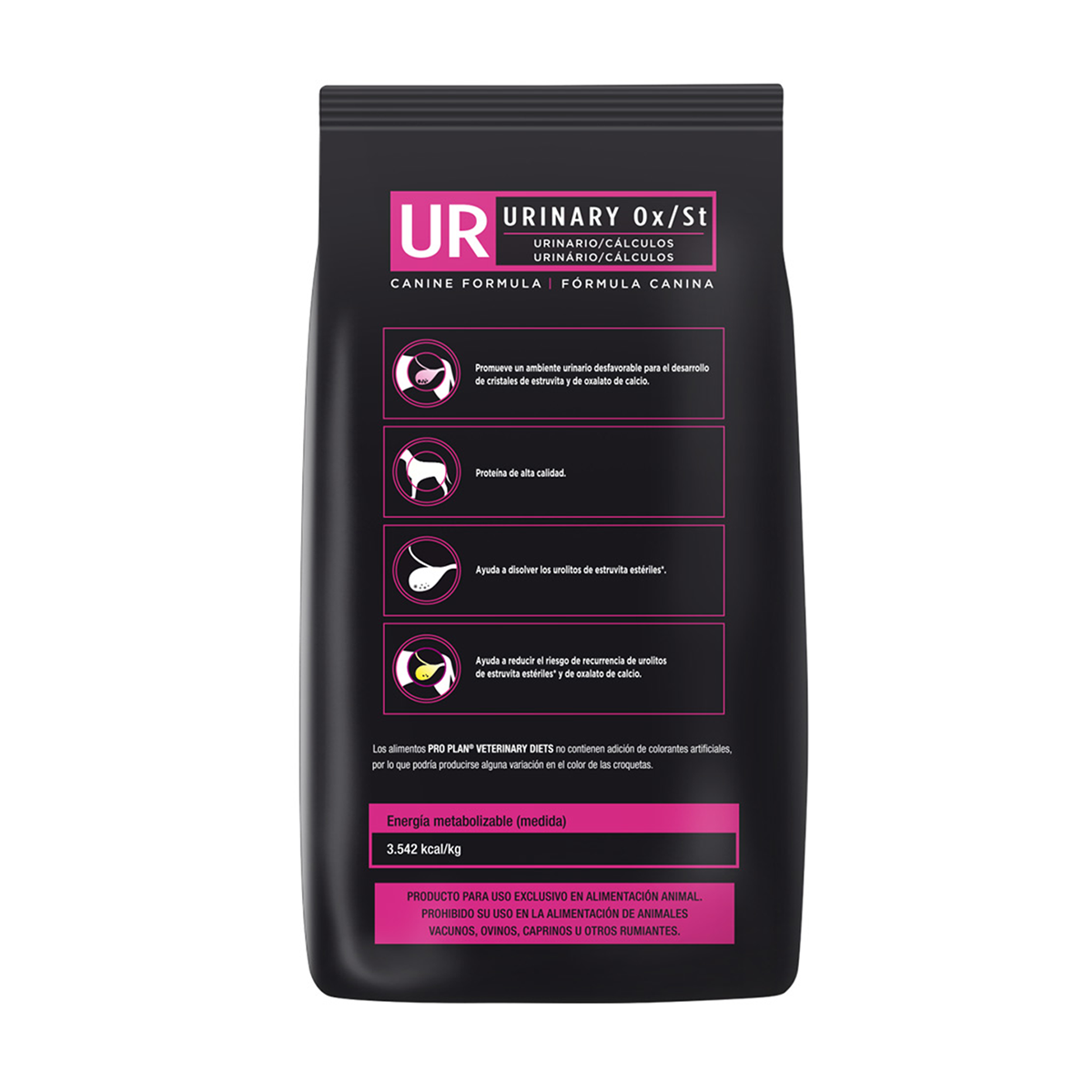 Pro Plan Veterinary Diets UR Urinary Canine Seco - panel trasero con beneficios