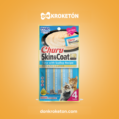 Churu Skin & Coat Atun con Vieira para Gato 4 Tubos Don Kroketon
