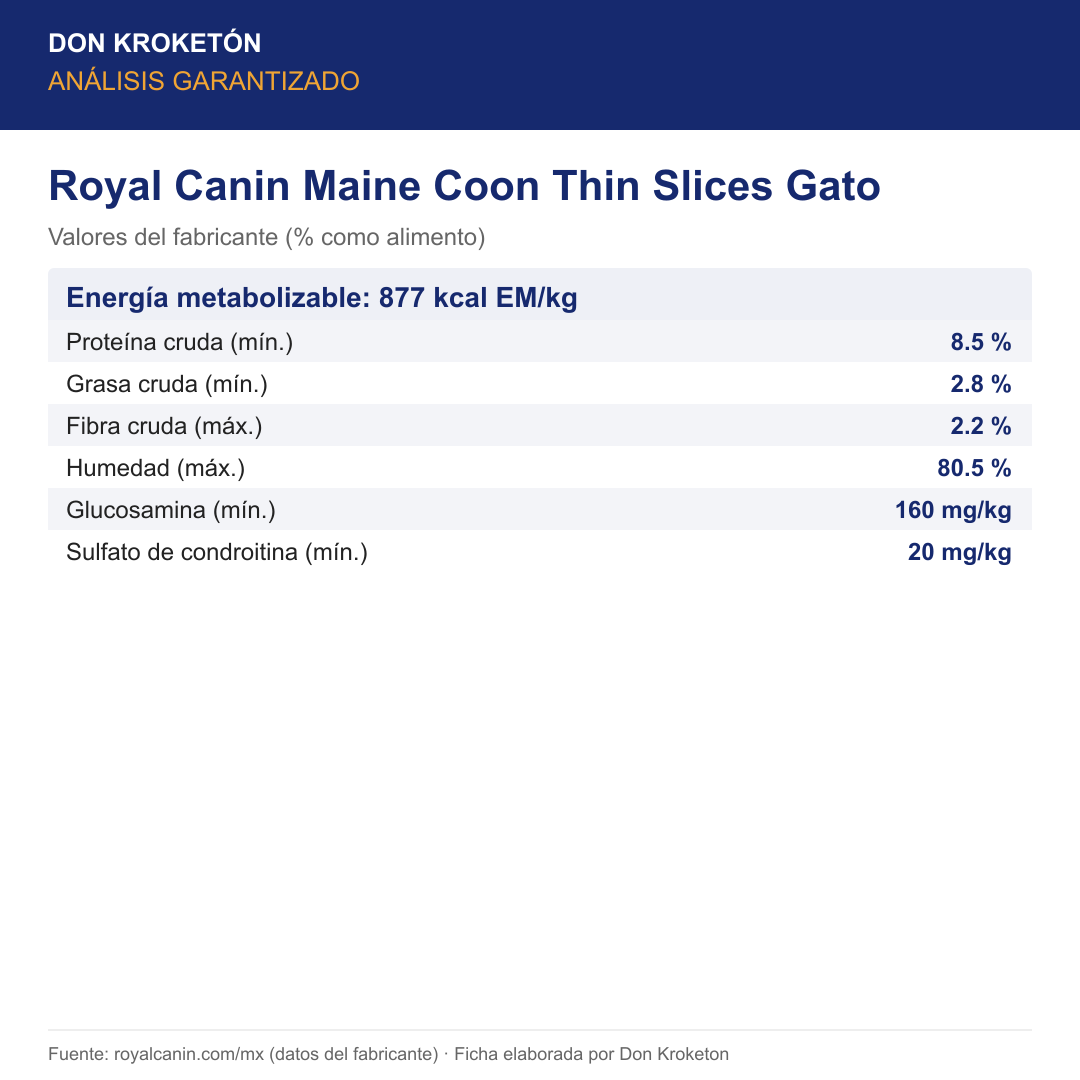 Análisis garantizado Royal Canin Maine Coon Thin Slices Gato
